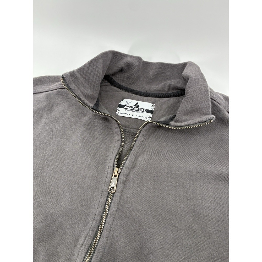 American Giant Jacket Mens L Gray Moto Bomber Sweatshirt Full Zip USA Made